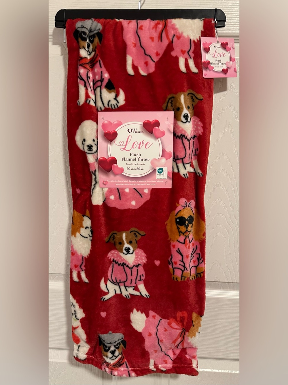 Doggy Blanket Love Plush Flannel Throw Red Dog Print 50x60” New